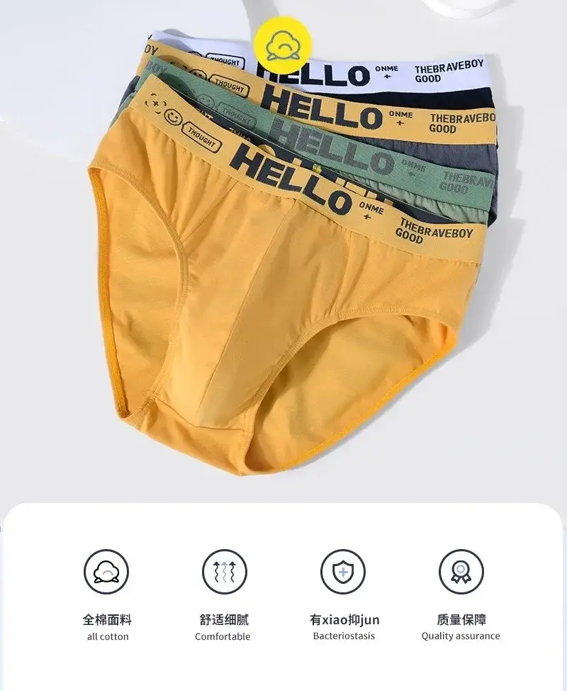 5Pcs/Men's Underwear High-quality Pure Cotton Sexy Triangular Shorts Men's Briefs Breathable Elastic Underpants Large Size L-5XL