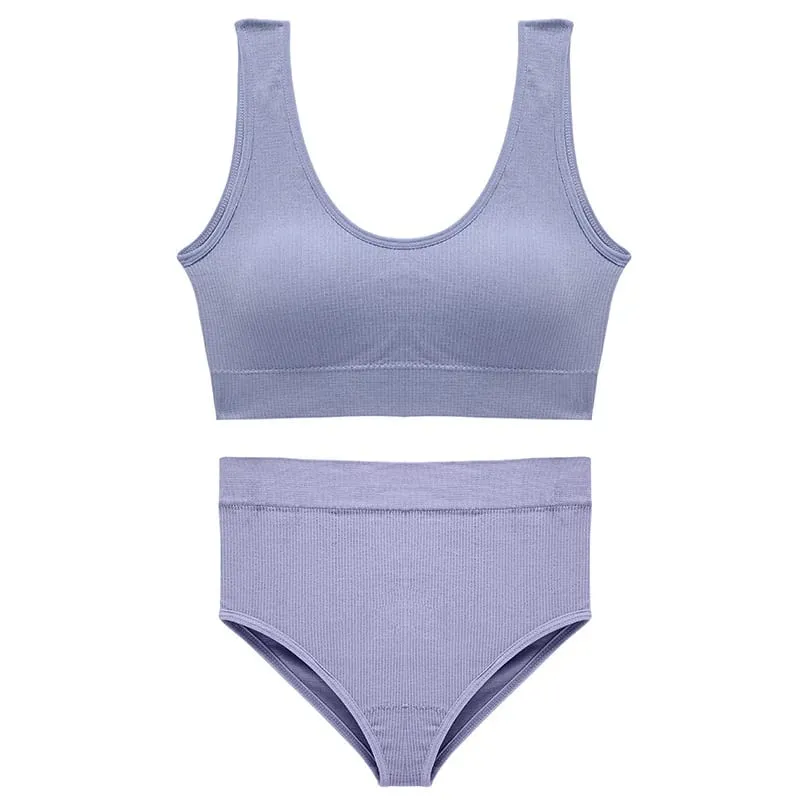 Women's Sport Underwear Set Plus Size Seamless Wireless Bra Top Padded Comfortable Solid Lingerie Bra Suit
