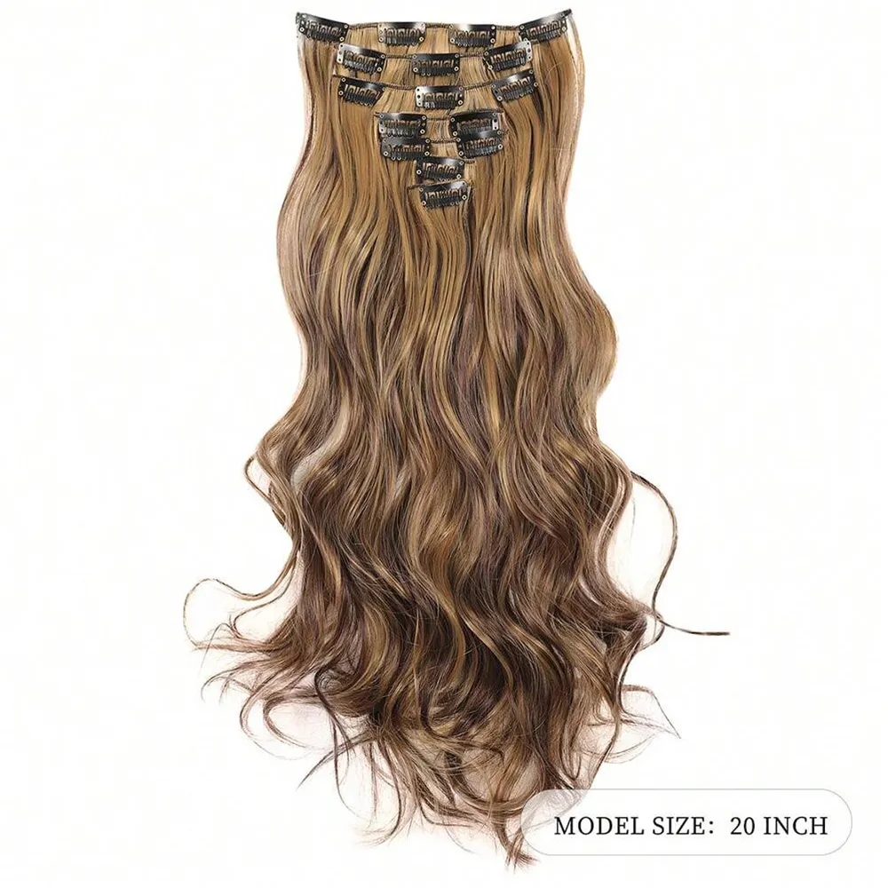 7 Clips In Hair Extensions Long Wave Hairstyle Blck 20inch Natural Synthetic Hair Daily Use Hairpiece For Women