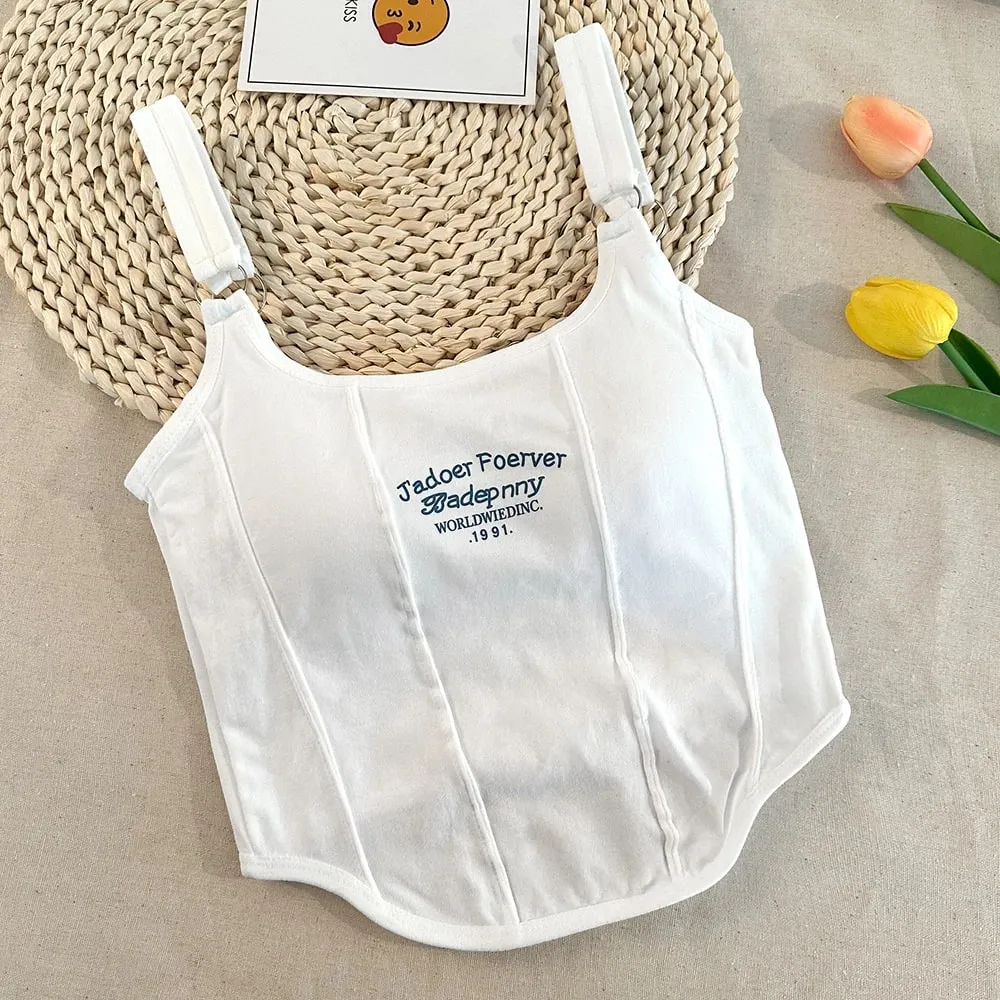 Letter Printing Crop Tops Women Summer Tops Sexy Camisole Square Collar Tank Top Y2K Seamless Female Crop Tops Padded Fashion