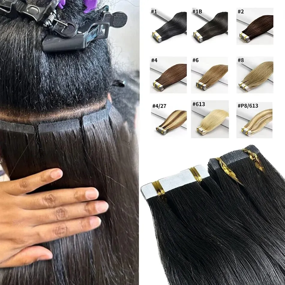 Tape In Hair Extensions 100% Remy human Hair Cuticle Skin Weft Seamless Adhesive Tape Hair Extensions 50G /set 20pc Best Quality