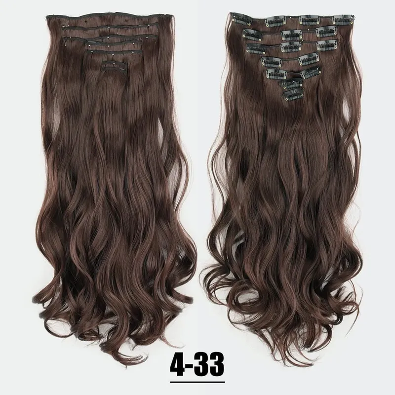 Synthetic 16 Clips In Hair Extensions 7Pcs/Set Long Wavy Hairstyles 24Inch 140G Clip In Heat Resistant Black Brown Hairpiece