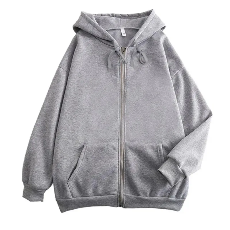 High Street Hoodie Men Solid Color Zip Up Long Sleeve Loose Jacket Coats Casual Hooded Sweatshirt Y2K Fashion Outdoor Clothes