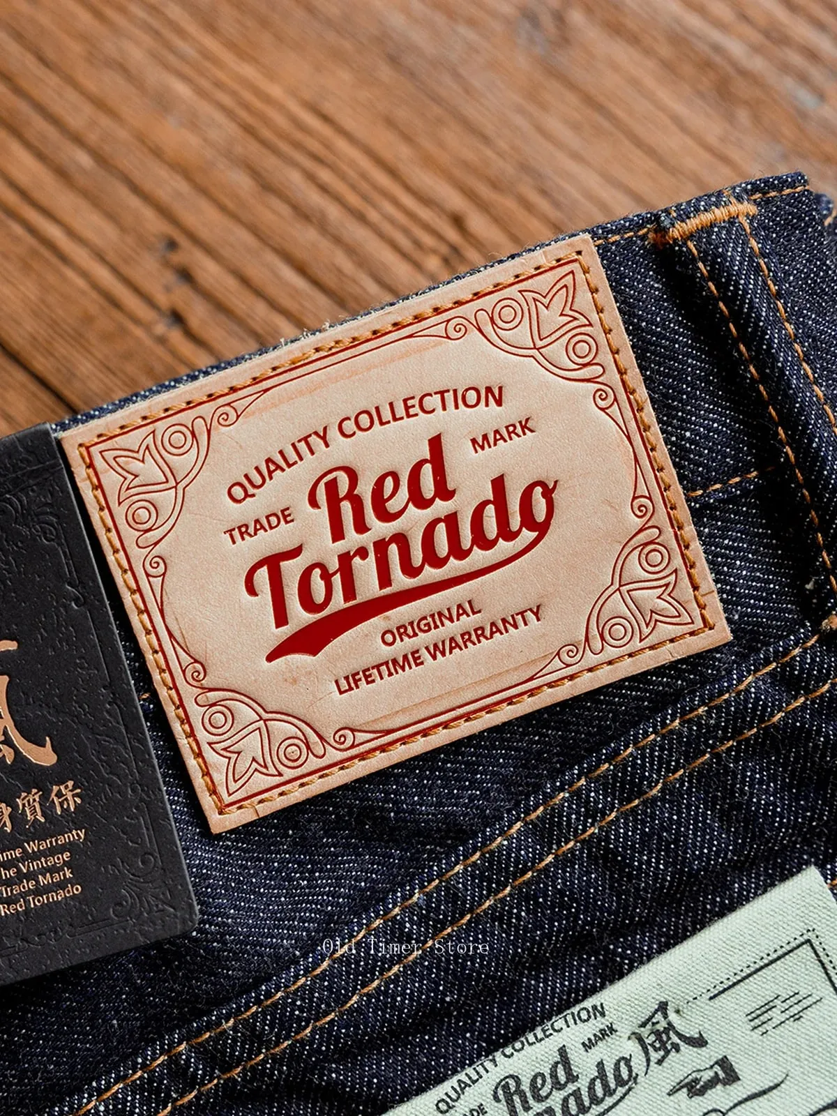 Red Tornado 511XX-0001 16oz Pink Line Selvedge Denim Jeans for Men Straight Fit Slim Silhouette