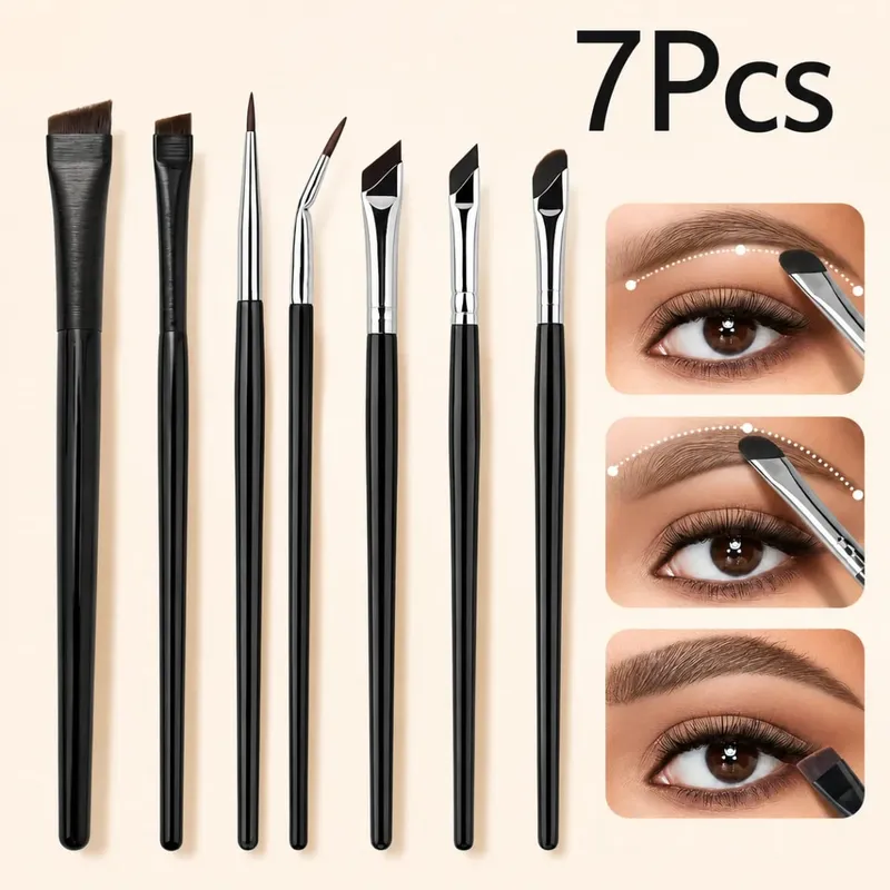 5/7-Piece Precision Eye Makeup Brush Set | Scythe & Angled Eyeliner Eyebrow Brushes With Long Handle Reversible Design