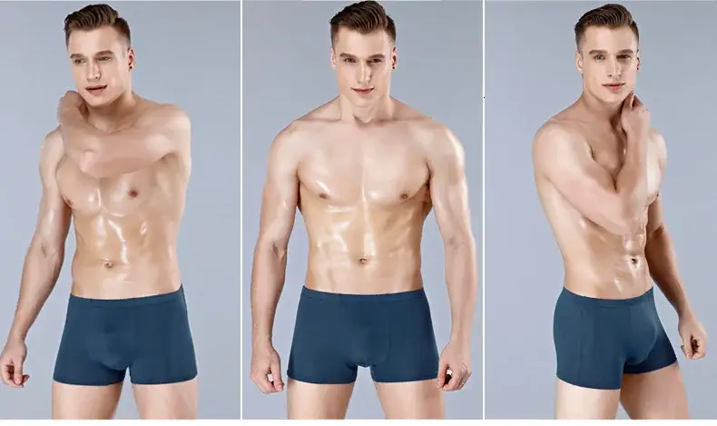 Colorful Ultra Soft Comfy Bamboo Fiber Underwear Mens Boxer blue Breathable Underpants Men Size XL-6XL 7XL Solid Calzoncillos