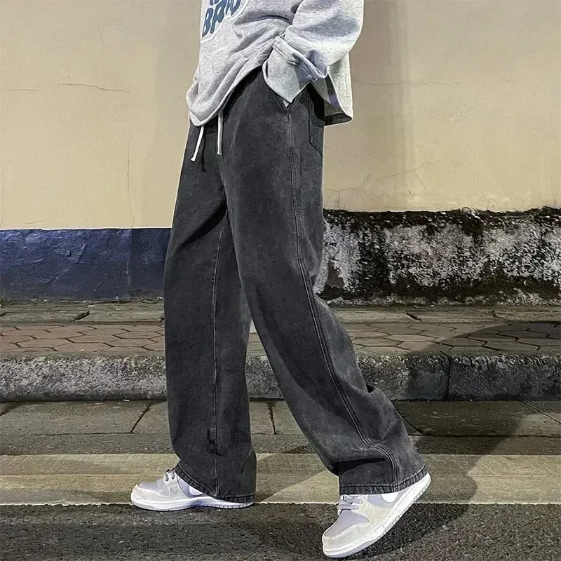 Men's Jeans Korean Version Student Casual Pants High Street Straight Loose Wide Leg Jeans Black Grey Blue Baggy Jeans