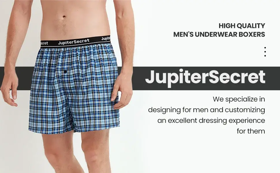 JupiterSecret 6pcs Men's Underwear Woven Boxer Shorts with Elastic Waistband and Button Random Color
