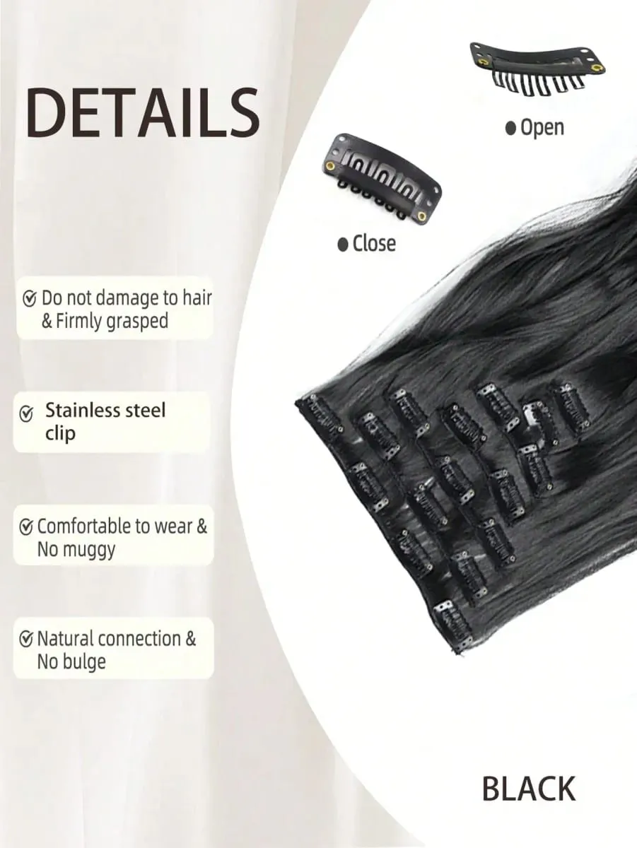18~30 inch Long Wavy Clip-in Hair Extensions 7pcs/set Thick Hair pieces With Invisible Clips Soft Synthetic Fiber Black