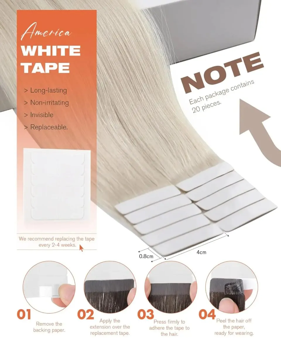 VeSunny Tape in Hair Extensions Real Human Hair Invisible Remy Hair Extensions Tape Ins for Women White Platinum Blonde 26 Inch