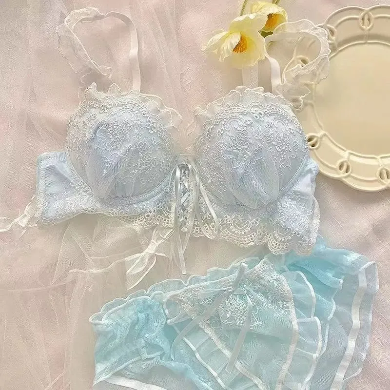 Japanese Style Lace Bralette Set Sexy Cute Underwear with Steel Ring for Small Breasts Push Up Bra & Panty Set Hot Sale Now!