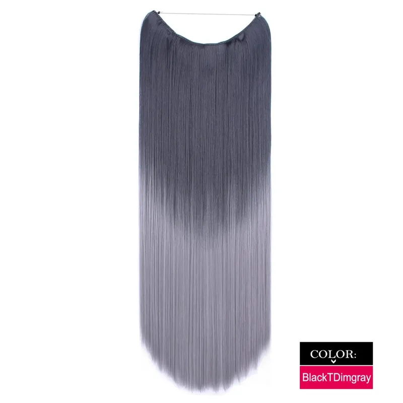 Synthetic One piece Hair Extensions No Clip No Glue Invisible 24inch Long Straight Wave Heat Resistant String Hairpiece