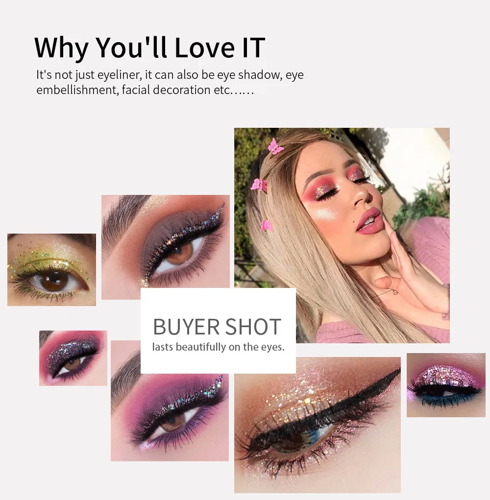 12 Colors Shiny Eye Liners Pigment Silver Rose Gold Color Glitter Liquid Eyeliner Metallic Colorful Makeup For Women