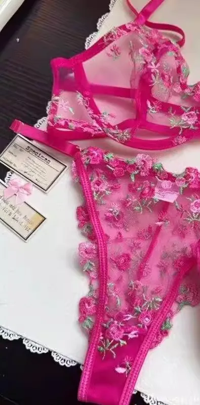 European Women Alluring Sheer Lace Embroidery Underwire Bra Big Bust Support Minimize Anti‑Sagging Soft Lingerie S‑XL Bra Set