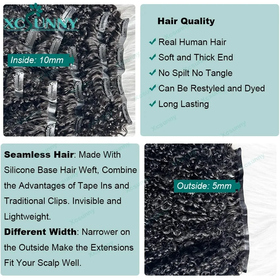 Kinky Curly Seamless Clip Ins Human Hair Burmese PU Clip In Human Hair Extensions Kinky Curly For Black Women 240g Full Head