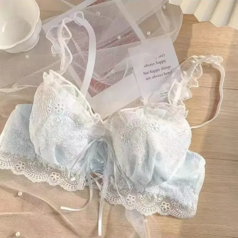Japanese Style Lace Bralette Set Sexy Cute Underwear with Steel Ring for Small Breasts Push Up Bra & Panty Set Hot Sale Now!