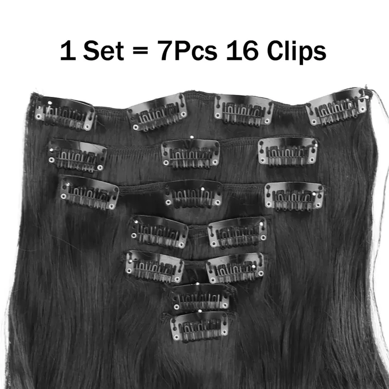 Synthetic 16 Clips In Hair Extensions 7Pcs/Set Long Wavy Hairstyles 24Inch 140G Clip In Heat Resistant Black Brown Hairpiece