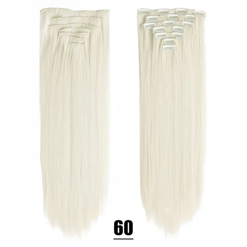 Synthetic 16 Clips In Hair Extensions 7Pcs/Set Long Wavy Hairstyles 24Inch 140G Clip In Heat Resistant Black Brown Hairpiece