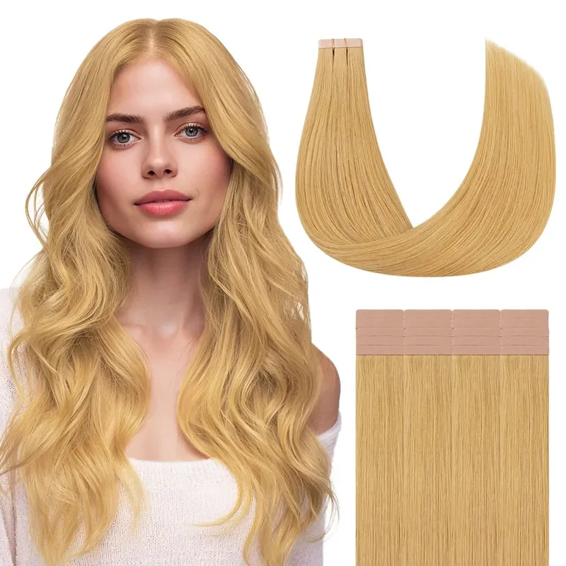 Sunmofavo Tape In Remy Human Hair Extensions Thick Silky Straight Natural Brown Invisible Tape 20Pcs Salon Grade For Women