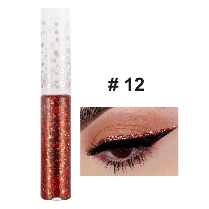 12 Colors Shiny Eye Liners Pigment Silver Rose Gold Color Glitter Liquid Eyeliner Metallic Colorful Makeup For Women