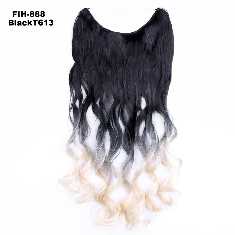 Synthetic One piece Hair Extensions No Clip No Glue Invisible 24inch Long Straight Wave Heat Resistant String Hairpiece