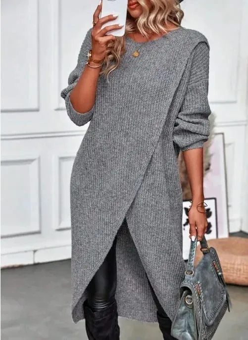 Womens Long Knitted Sweater Dress 2025 Autumn Winter Warm Fur Jumpers Casual Solid Loose Knit Midi Dress Lady Work Pullovers