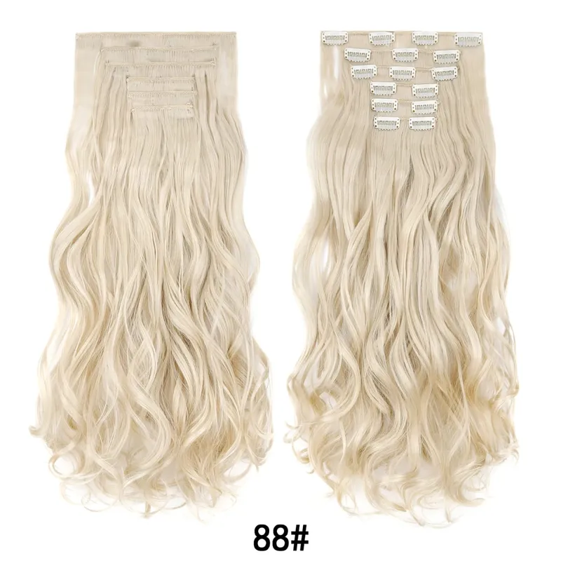 Jeedou 20 Inch 140g Clip In Hair Extensions 6Pcs 16 Clips Long Wavy Synthetic Ombre Hair Pieces for Women Full Head