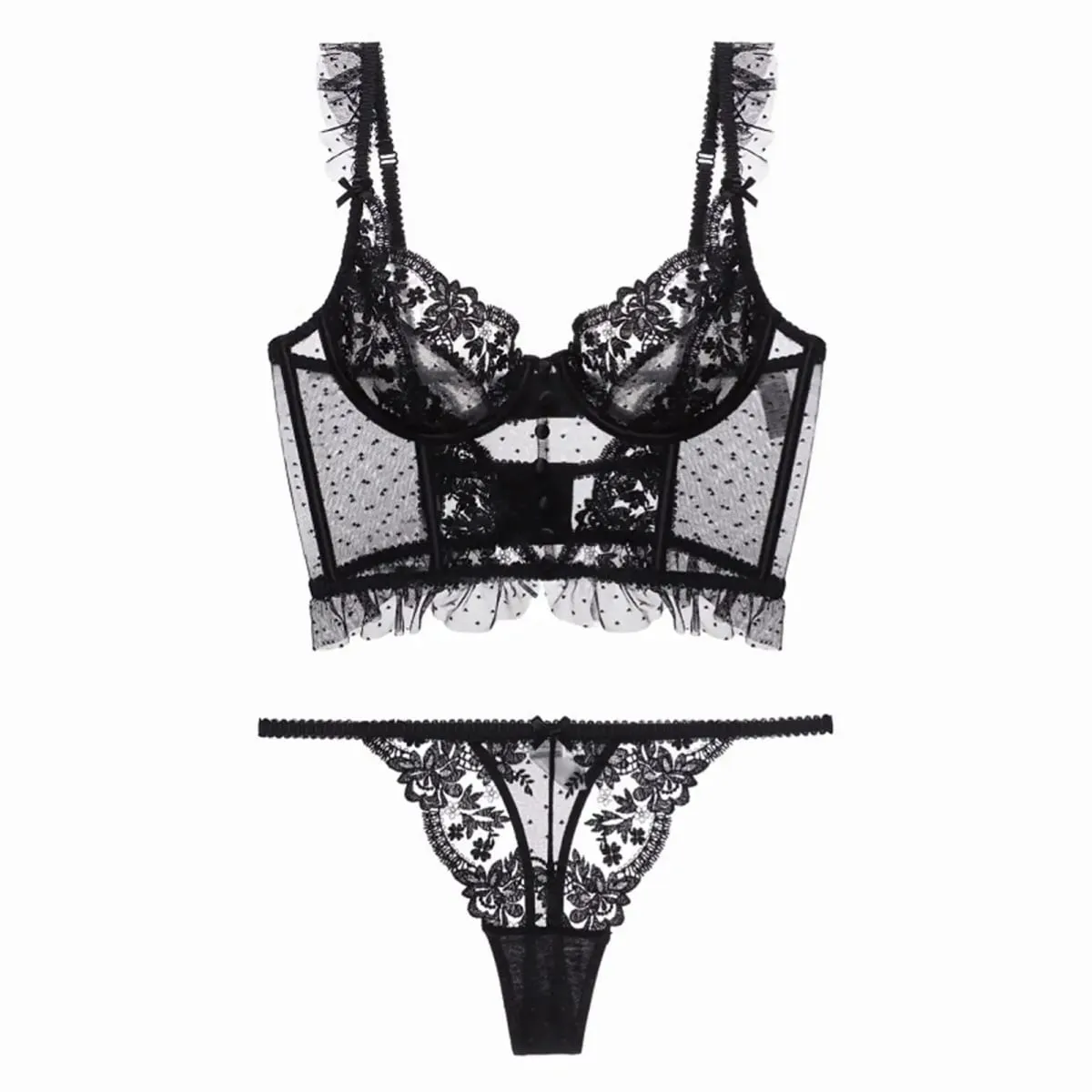 Women Lingerie Set 2 Piece Bodysuit Comfortable Push up Brassiere Floral Lace Bra Panty Set for Wedding Everyday Wear Sleepwear