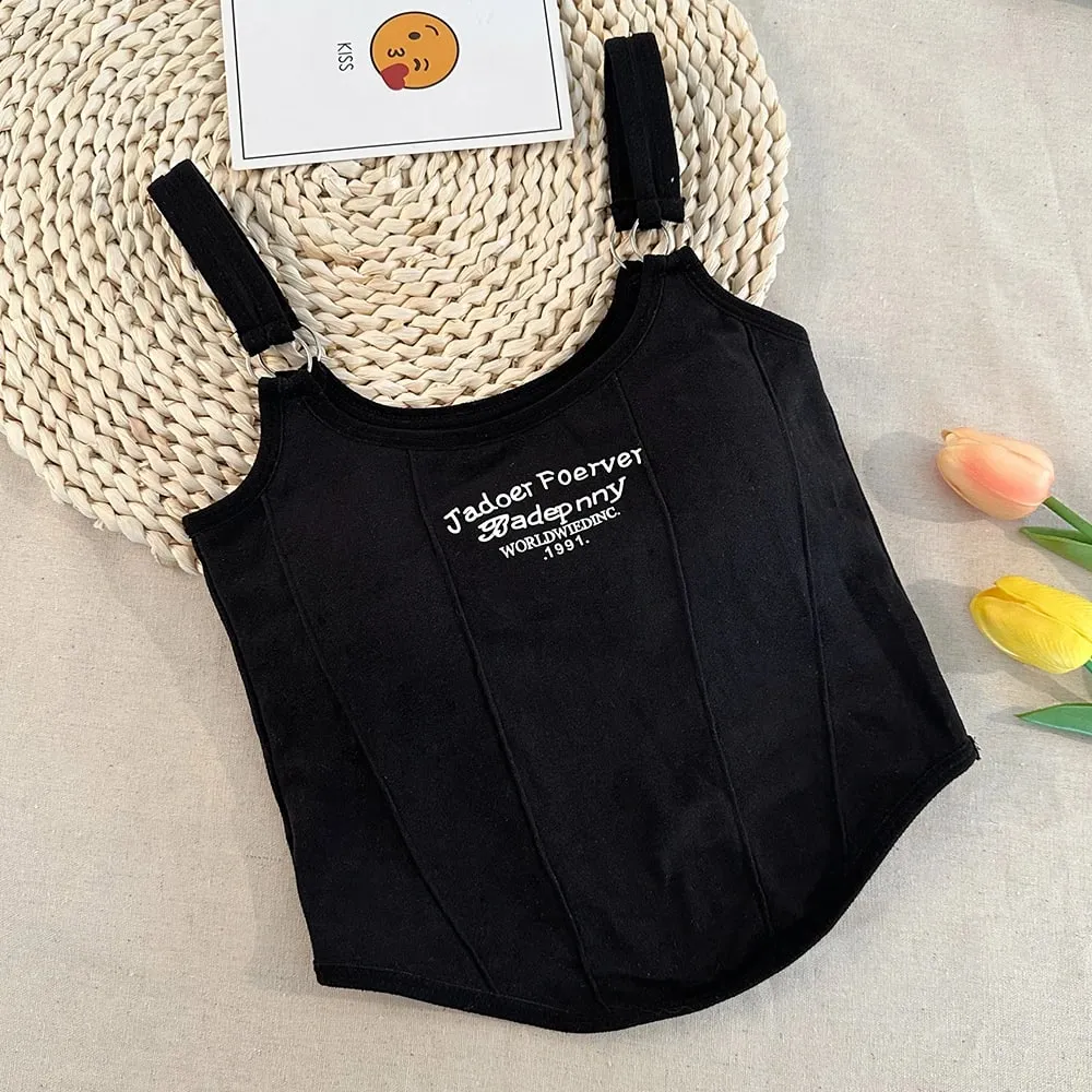 Letter Printing Crop Tops Women Summer Tops Sexy Camisole Square Collar Tank Top Y2K Seamless Female Crop Tops Padded Fashion
