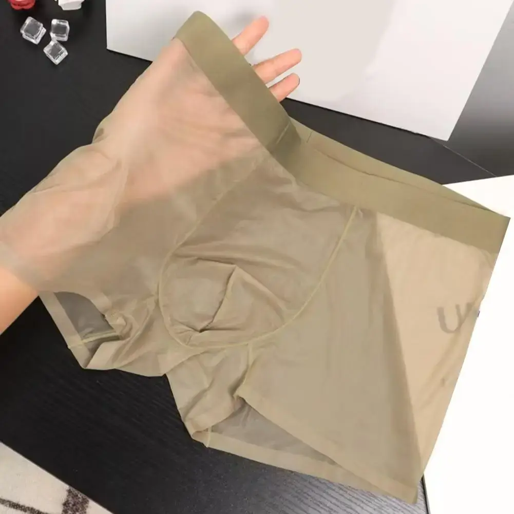 Men Boxer Transparent Lightweight Men Underwear Elastic Mid-Waist U-Convex Thin Perspective Shorts Briefs Seamless Panties