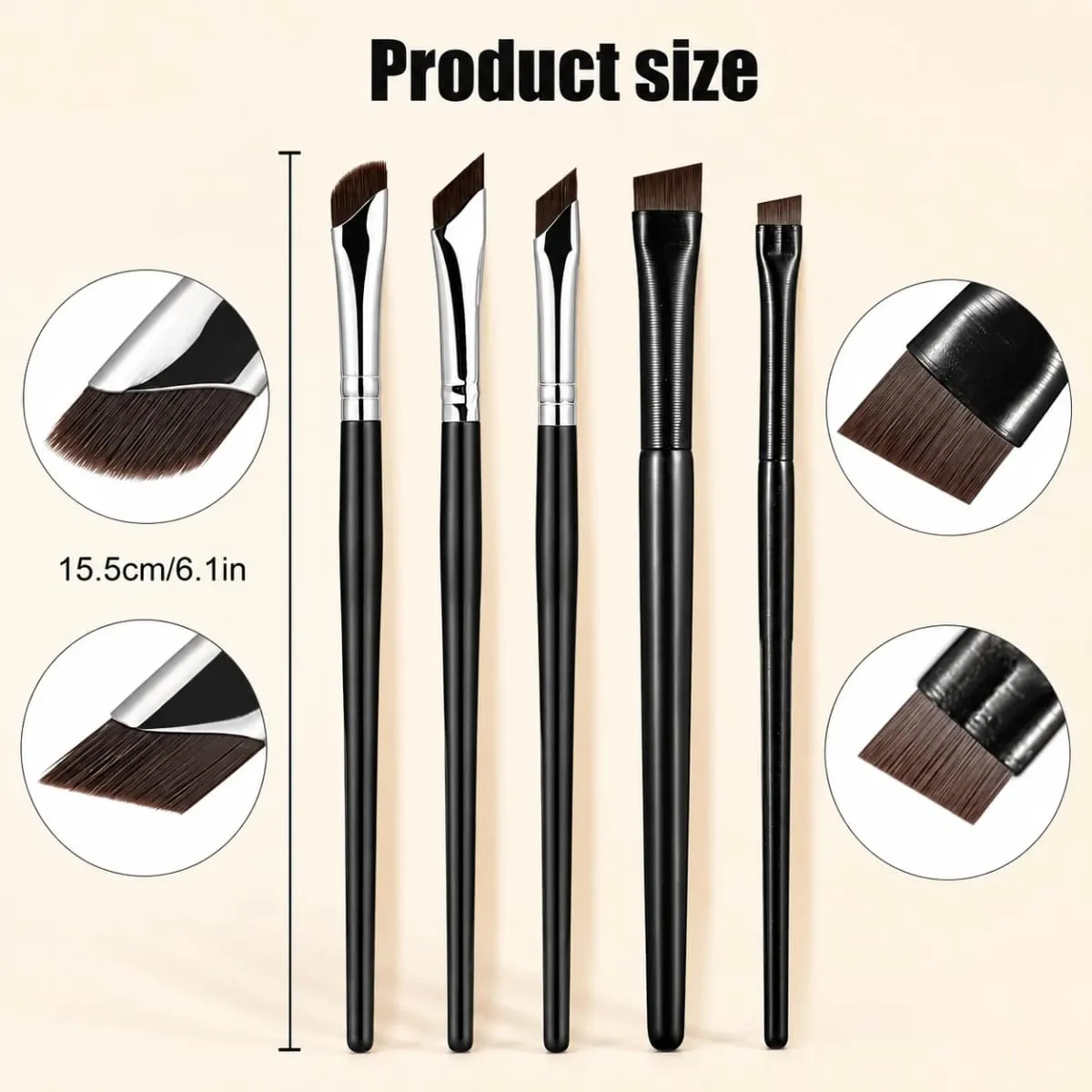 5/7-Piece Precision Eye Makeup Brush Set | Scythe & Angled Eyeliner Eyebrow Brushes With Long Handle Reversible Design