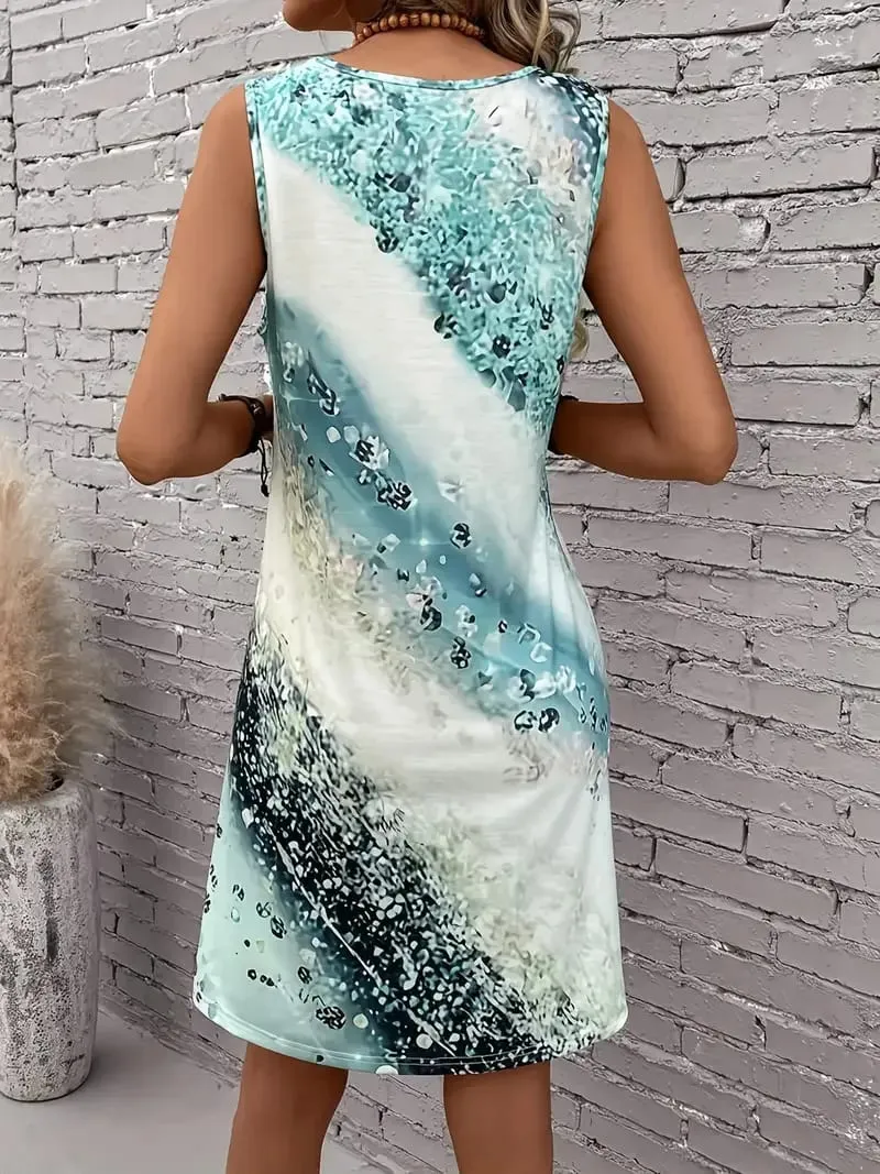 Women's Spring and Summer Elegant Irregular Pattern Fashion Printed Sleeveless Casual Dress