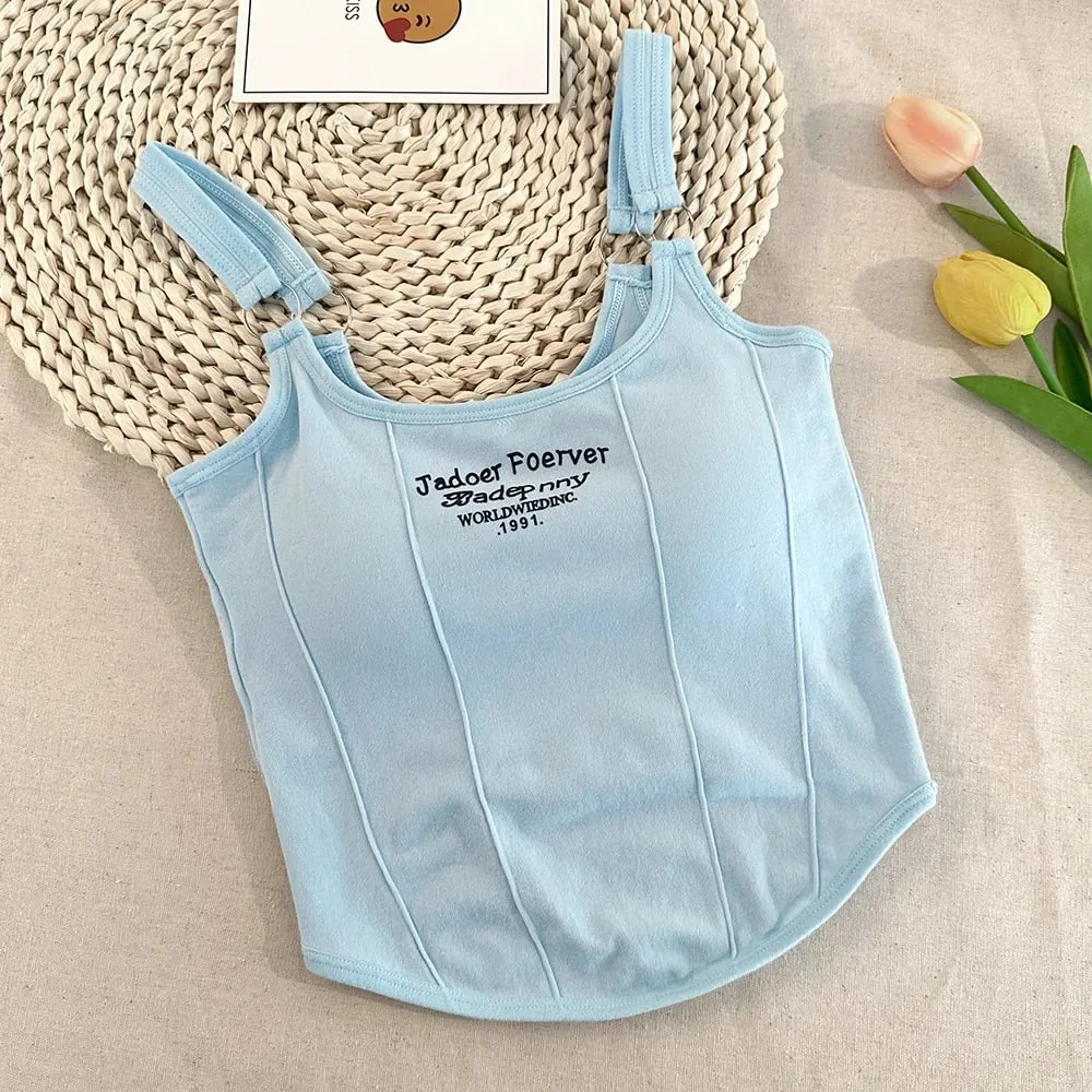 Letter Printing Crop Tops Women Summer Tops Sexy Camisole Square Collar Tank Top Y2K Seamless Female Crop Tops Padded Fashion
