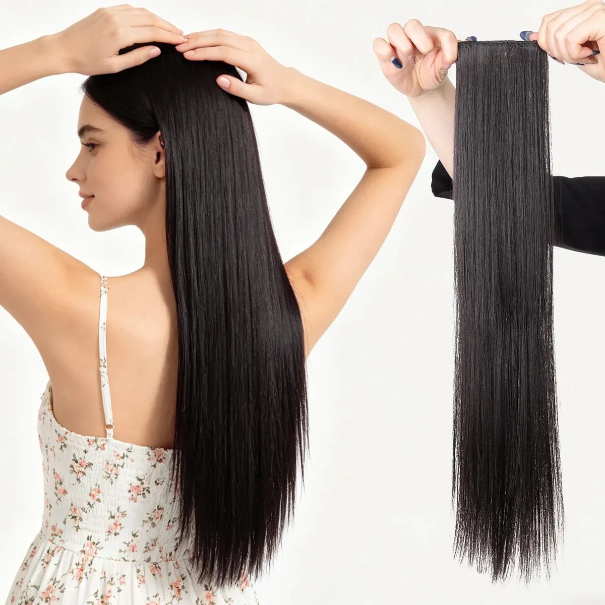 1pcs synthetic 16“20"24“ clip hair extension piece wig women's lightweight top replacement long straight hair