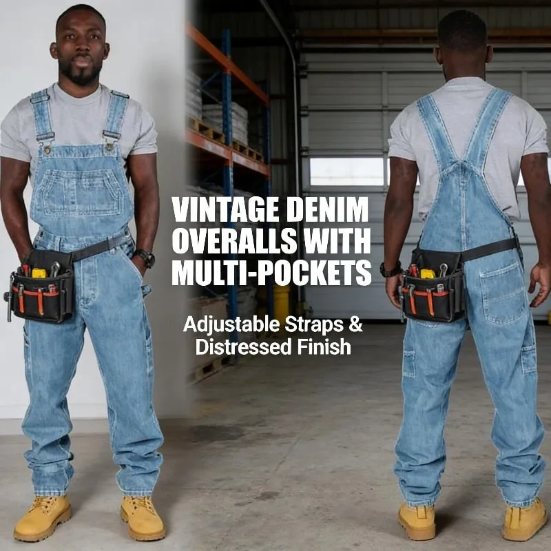 Trendy Men's Suspenders Denim Jumpsuit Fashion Casual Overalls Jeans