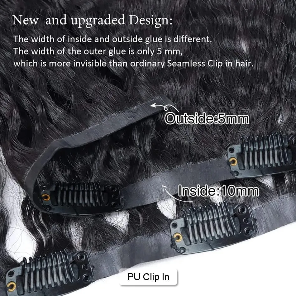 Kinky Curly Seamless Clip Ins Human Hair Burmese PU Clip In Human Hair Extensions Kinky Curly For Black Women 240g Full Head