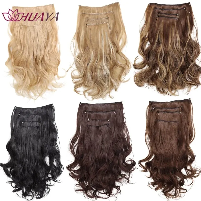 4‑Pcs Clip‑in Synthetic Hair Extensions Long Wavy Curly Heat‑Resistant Hair Pieces for Daily and Party Wear