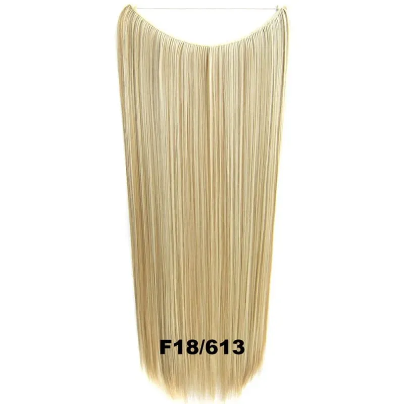 Synthetic One piece Hair Extensions No Clip No Glue Invisible 24inch Long Straight Wave Heat Resistant String Hairpiece