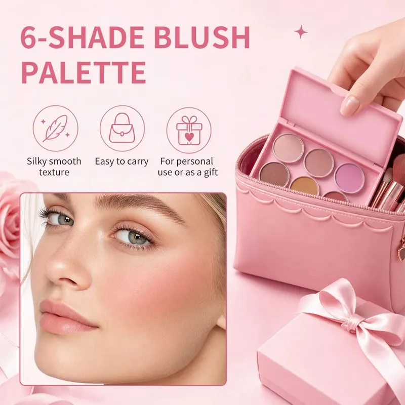 Matte Shimmer Nude Eyeshadow & 6 Tone Blush Powder Palette Long Lasting Blendable Face Eye Makeup Kit with Applicator Brushes