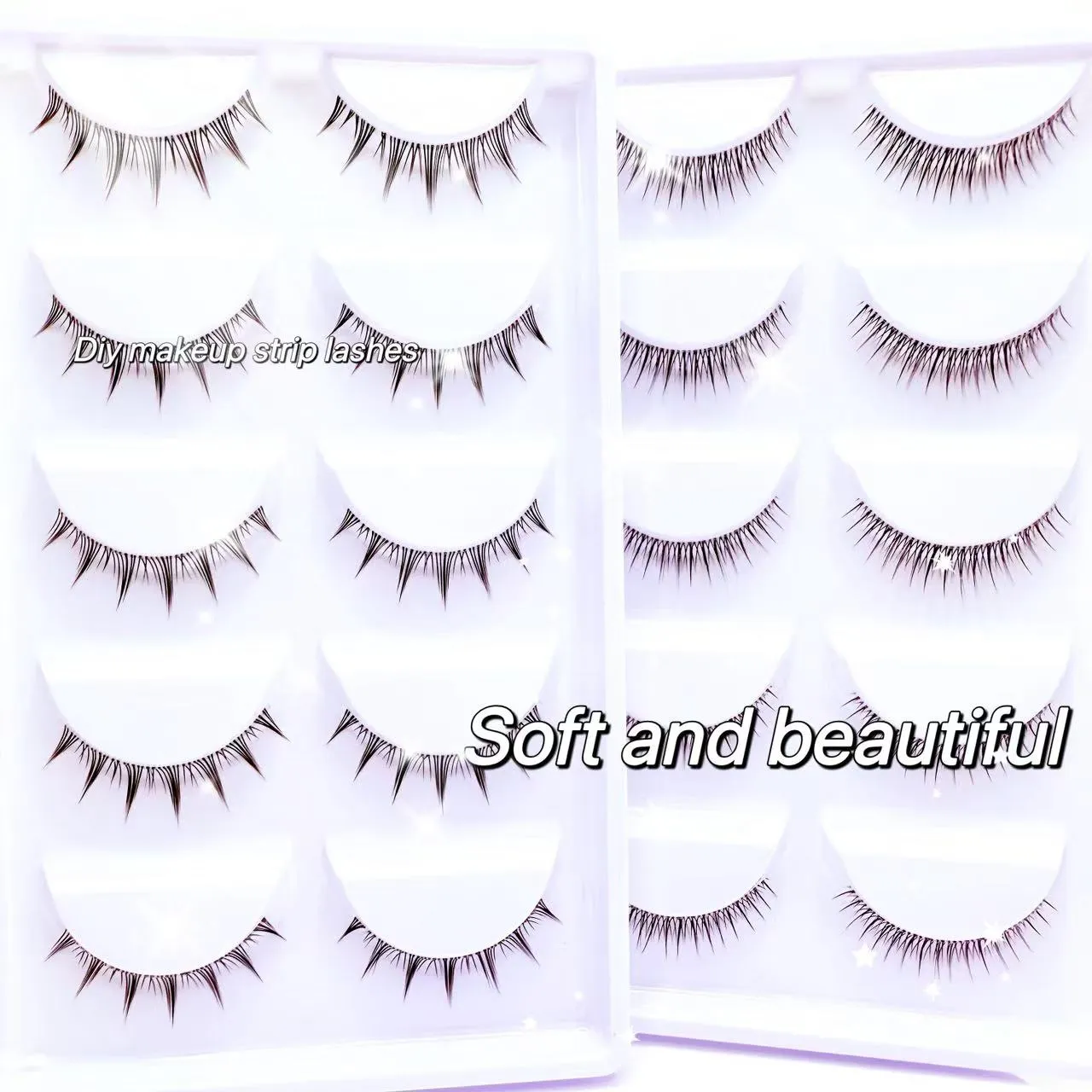 Soft & Natural Eye Enhancement 5 Pairs False Eyelashes Transparent Stem Soft Natural Strip Lashes