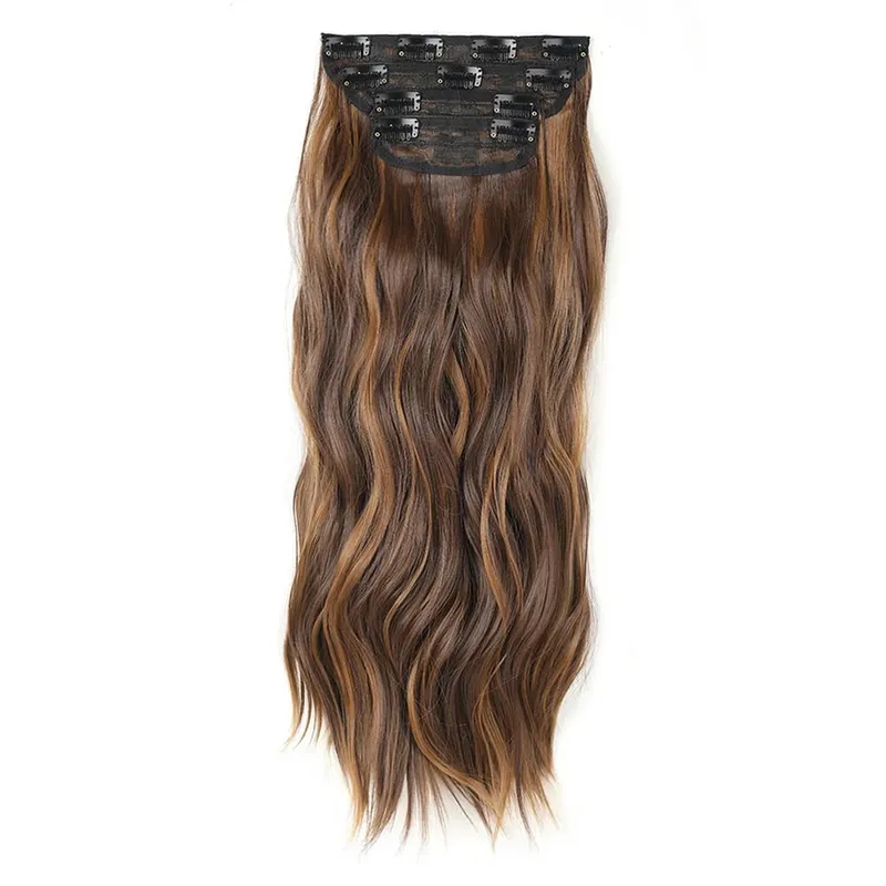 4-Piece Set Hair Clip Extensions Clip In Wavy Hair Extensions 20 Inch Long Synthetic Curly Hair Extensions for Women