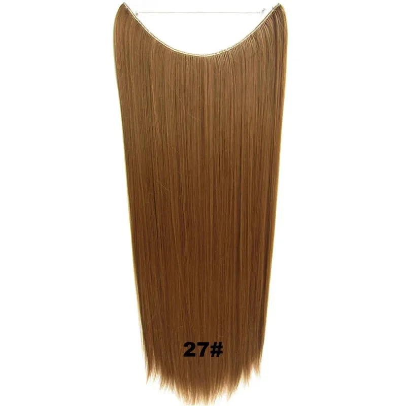 Synthetic One piece Hair Extensions No Clip No Glue Invisible 24inch Long Straight Wave Heat Resistant String Hairpiece