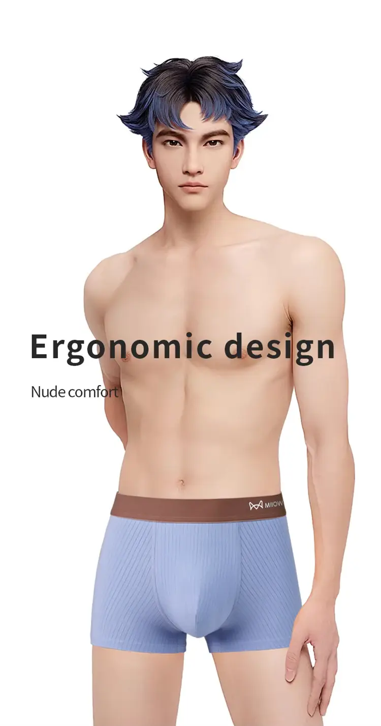 MiiOW 3Pcs Men's Striped Funny Boxer Shorts Underwear Antibacterial Crotch Underpants Man Breathable Cotton Lingerie Panties