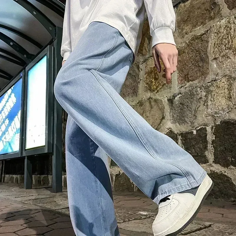 Men's Jeans Korean Version Student Casual Pants High Street Straight Loose Wide Leg Jeans Black Grey Blue Baggy Jeans