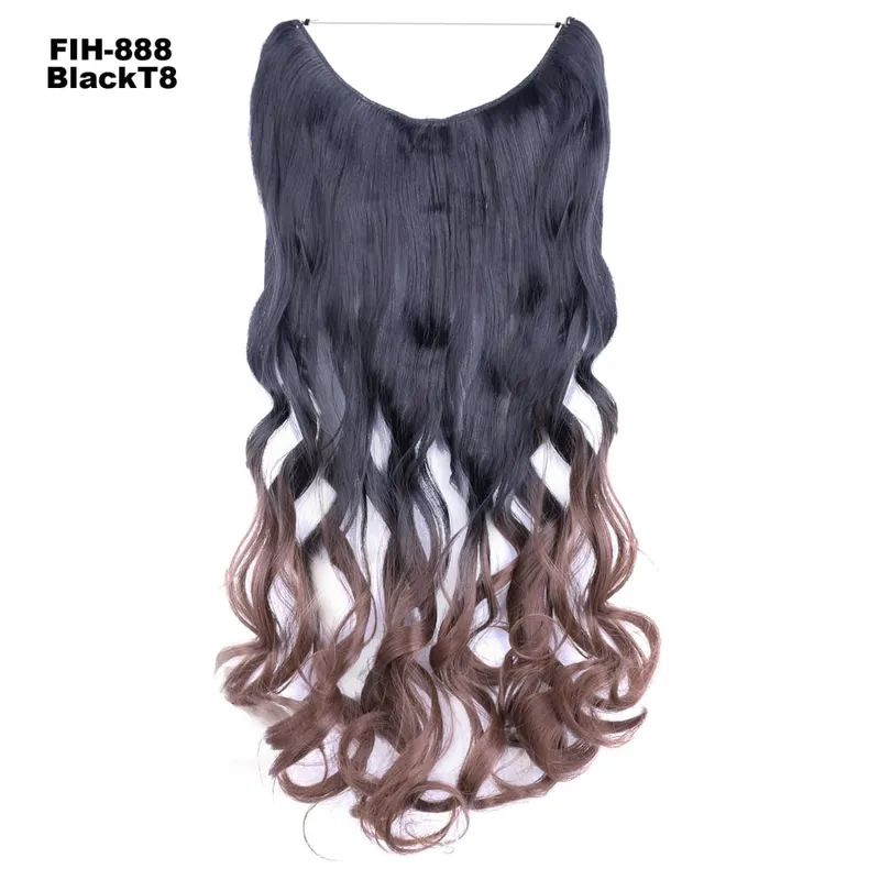 Synthetic One piece Hair Extensions No Clip No Glue Invisible 24inch Long Straight Wave Heat Resistant String Hairpiece