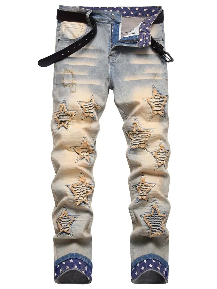 Vintage Jeans Men Pencil Pants Stretch Washed Distressed Mid Waist Straight Ankle Length Trousers 2024 Autumn Denims Streetwear