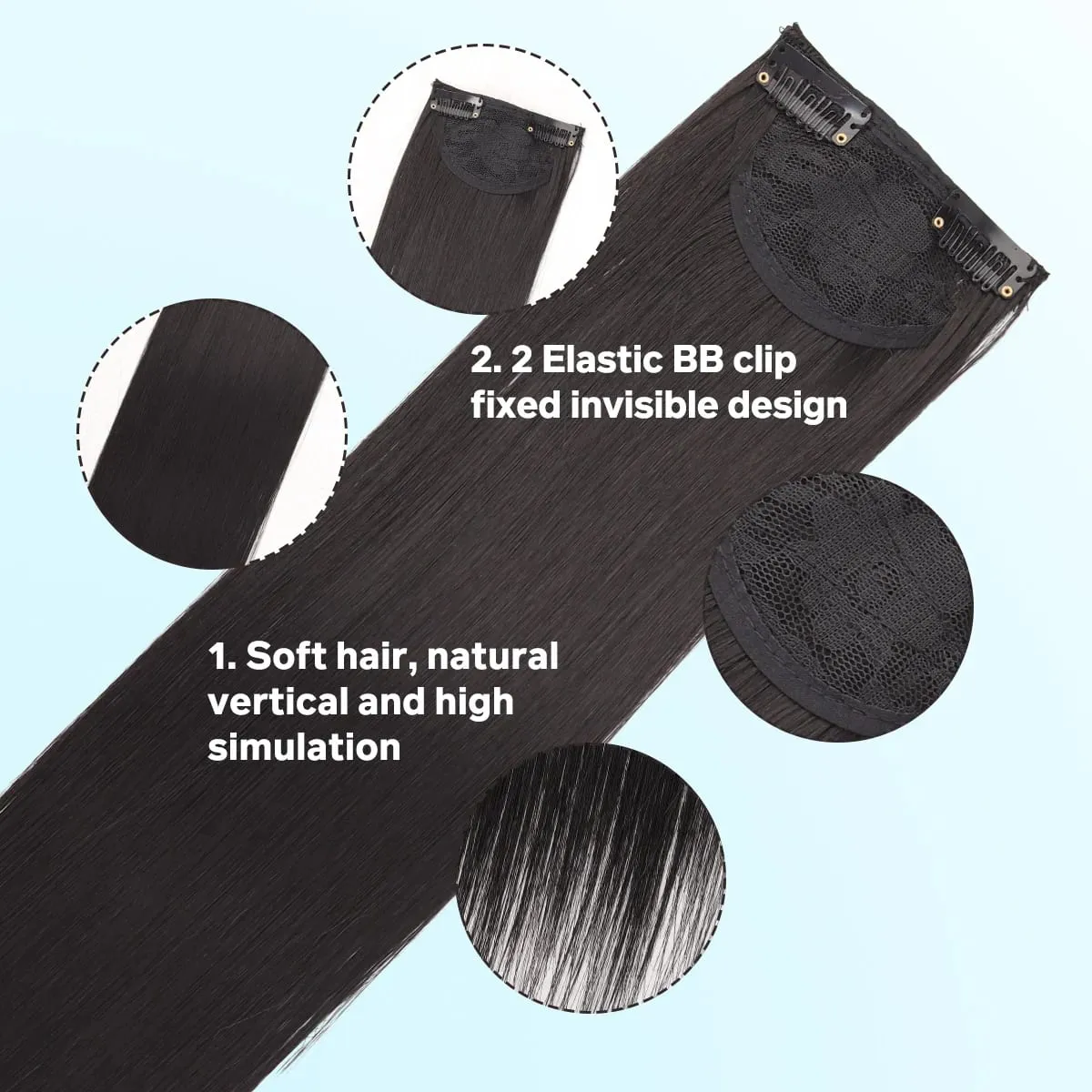 1pcs synthetic 16“20"24“ clip hair extension piece wig women's lightweight top replacement long straight hair