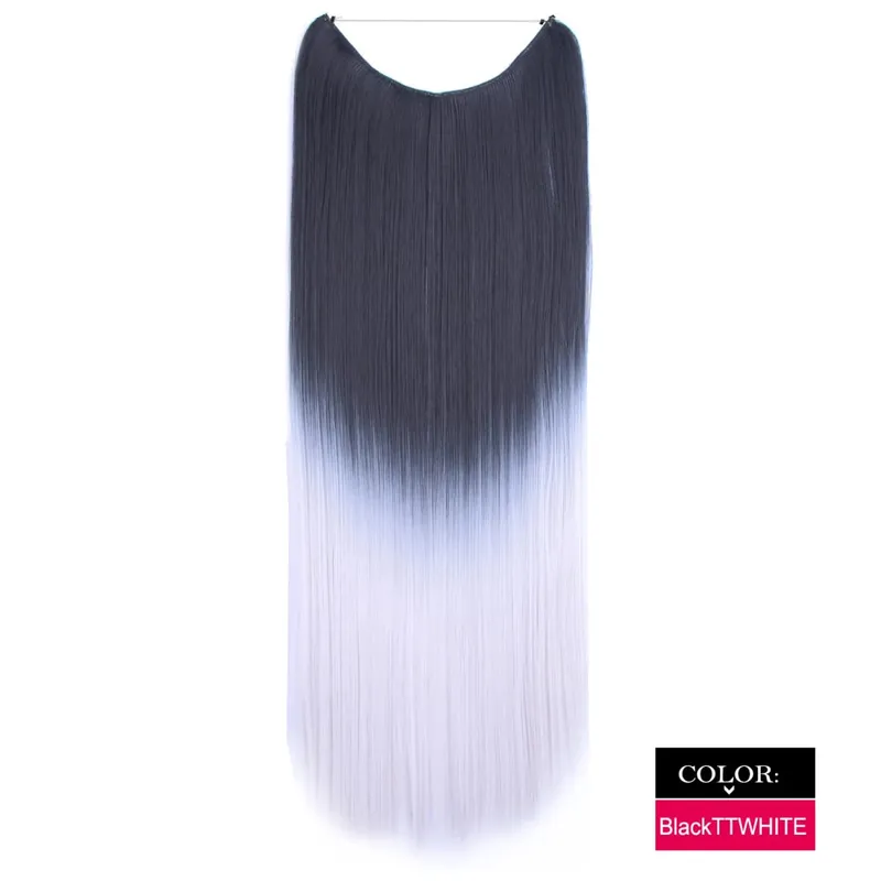 Synthetic One piece Hair Extensions No Clip No Glue Invisible 24inch Long Straight Wave Heat Resistant String Hairpiece