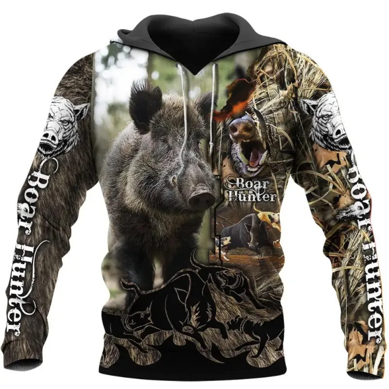 Animals Wilderness Novelty Hoodies Boar Hunter 3D Printed Mens Hooded Sweatshirt Unisex Streetwear Pullover Casual Tracksuits