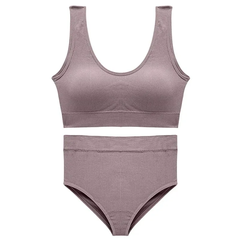 Women's Sport Underwear Set Plus Size Seamless Wireless Bra Top Padded Comfortable Solid Lingerie Bra Suit